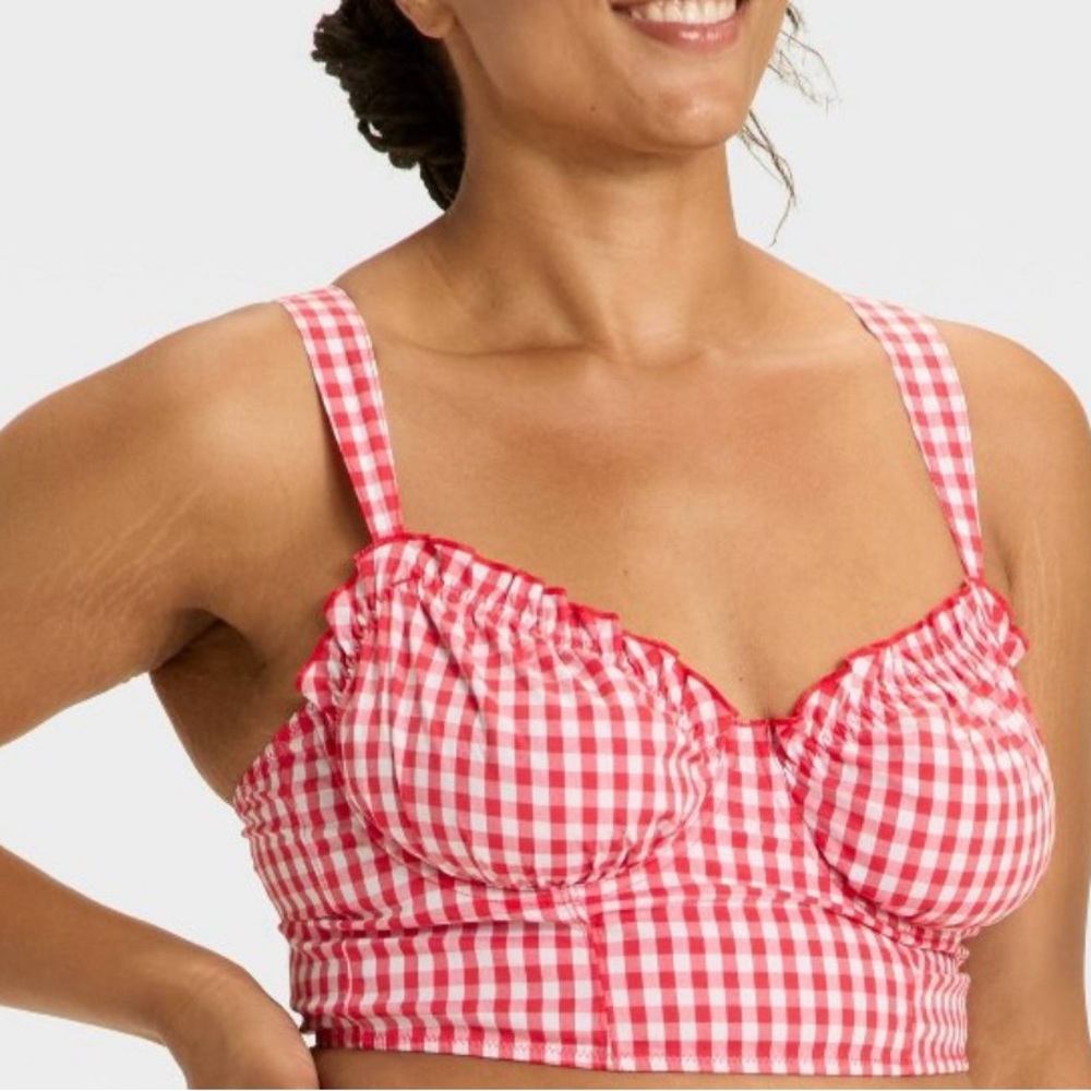Colsie Gingham Corset Bra Red White Gingham Prairie Cottagecore Size XL NWT